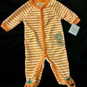 Carter's Orange and White Striped Footie with Bear and Pumpkin